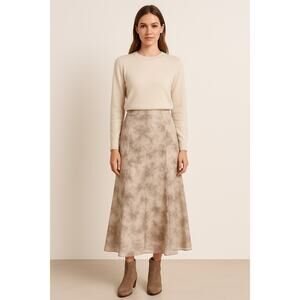 NEW Moon River Watercolor Midi Skirt Beige Gray Chiffon A-Line Sz Small Softcore
